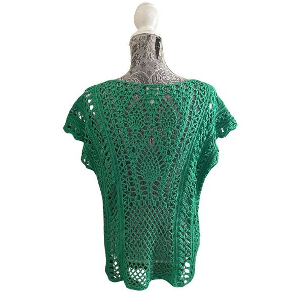 Chico’s Gloria Crochet Open Knit Pullover Sweater Green - Picture 3 of 7